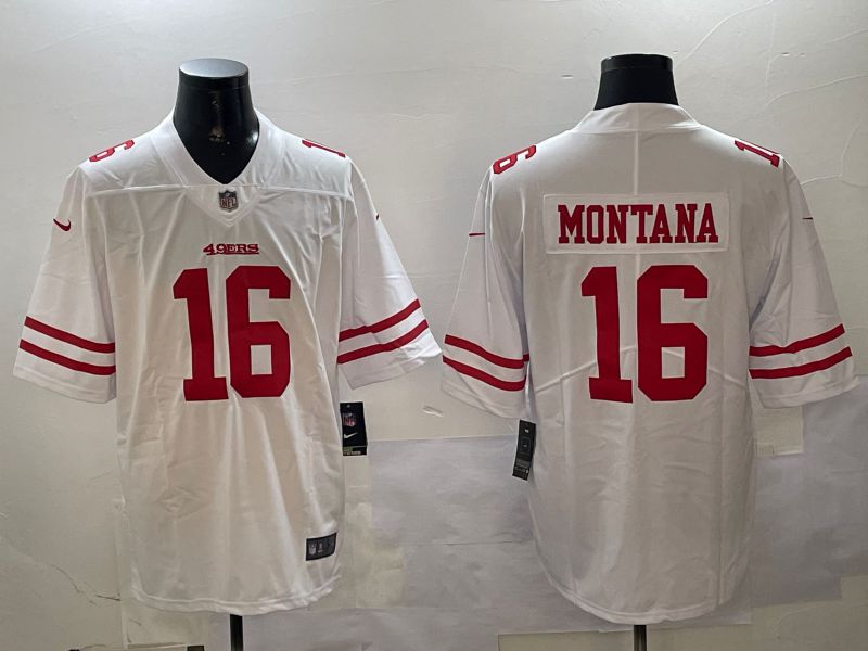 Men San Francisco 49ers #16 Montana White Second generation 2024 Nike Limited NFL Jersey style 0108